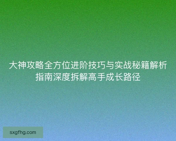 大神攻略全方位进阶技巧与实战秘籍解析指南深度拆解高手成长路径